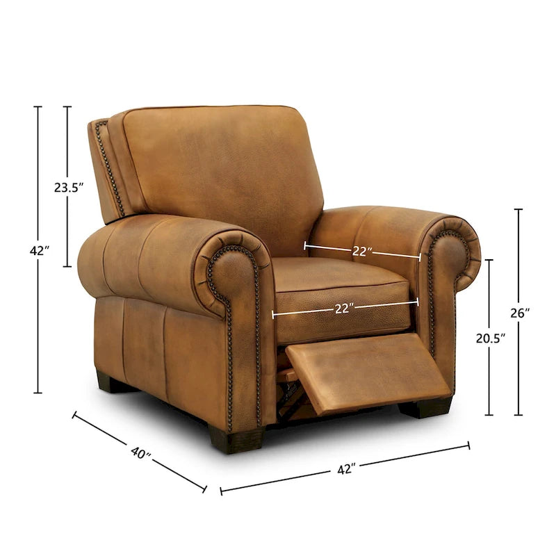 Fauteuil inclinable traditionnel en cuir pleine fleur vieilli à la main Valencia