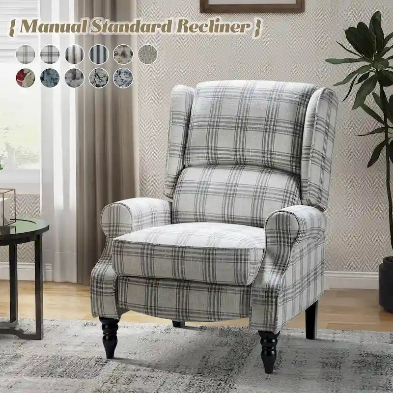 Fauteuil inclinable classique manuel à oreilles rembourré Olympus avec pieds en bois massif par HULALA HOME