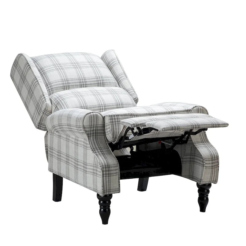 Fauteuil inclinable classique manuel à oreilles rembourré Olympus avec pieds en bois massif par HULALA HOME