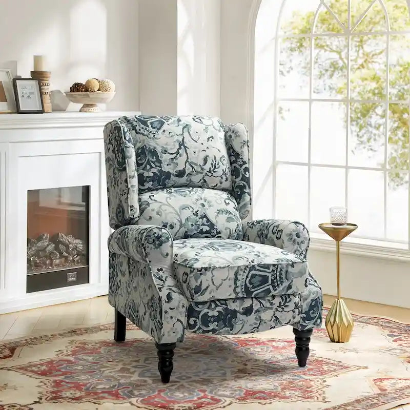 Fauteuil inclinable classique manuel à oreilles rembourré Olympus avec pieds en bois massif par HULALA HOME