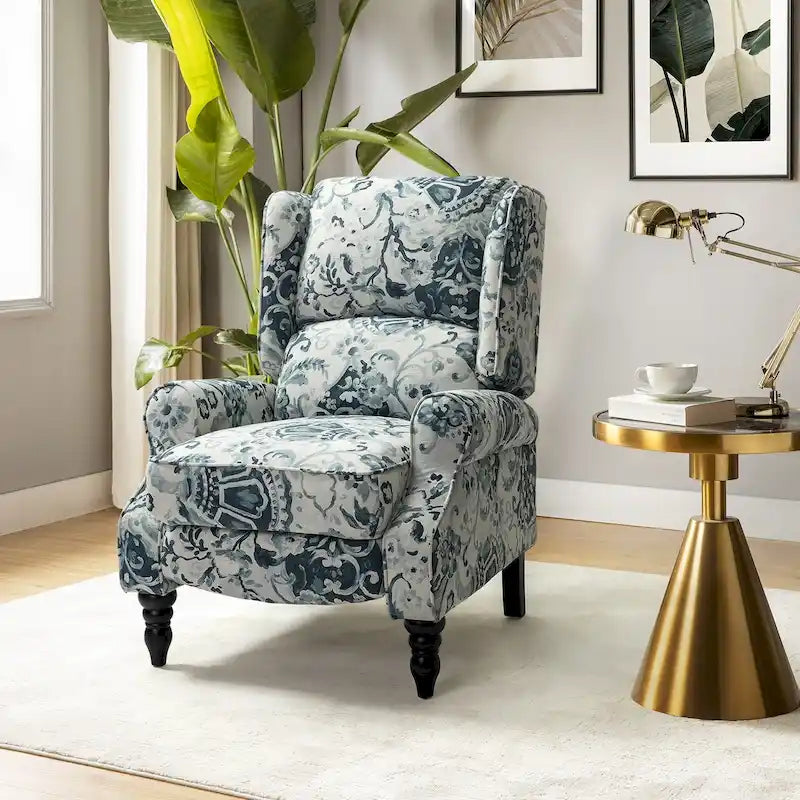 Fauteuil inclinable classique manuel à oreilles rembourré Olympus avec pieds en bois massif par HULALA HOME