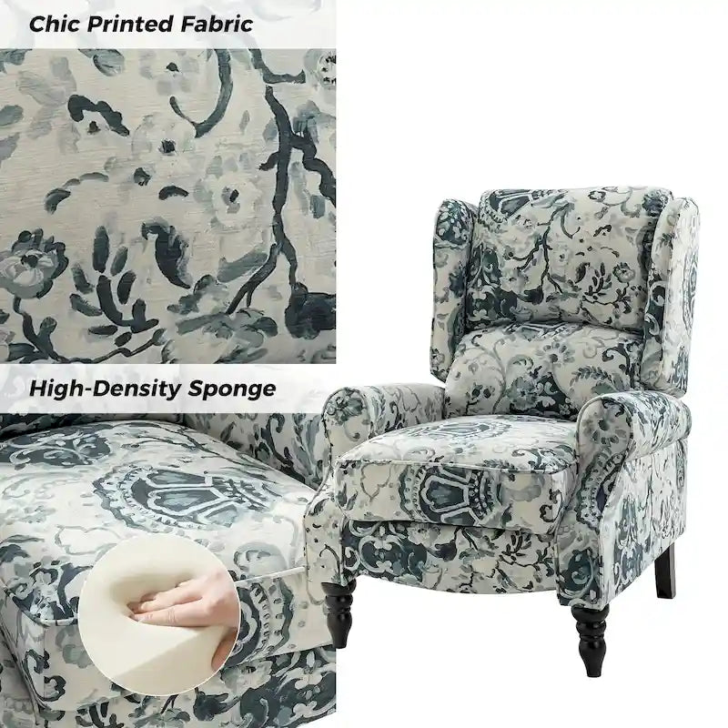 Fauteuil inclinable classique manuel à oreilles rembourré Olympus avec pieds en bois massif par HULALA HOME