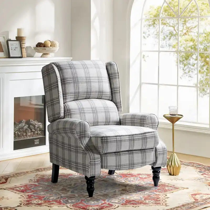 Fauteuil inclinable classique manuel à oreilles rembourré Olympus avec pieds en bois massif par HULALA HOME