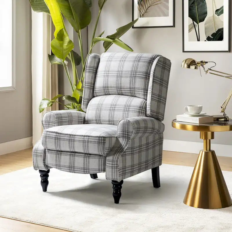 Fauteuil inclinable classique manuel à oreilles rembourré Olympus avec pieds en bois massif par HULALA HOME