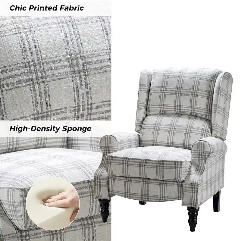 Fauteuil inclinable classique manuel à oreilles rembourré Olympus avec pieds en bois massif par HULALA HOME