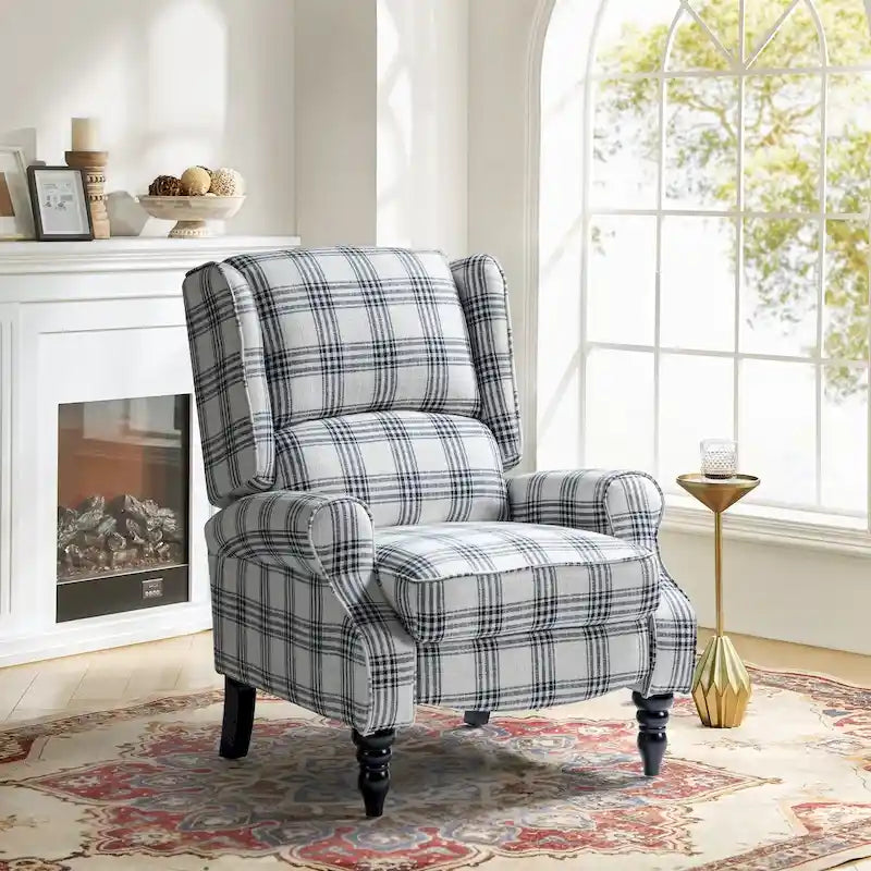 Fauteuil inclinable classique manuel à oreilles rembourré Olympus avec pieds en bois massif par HULALA HOME