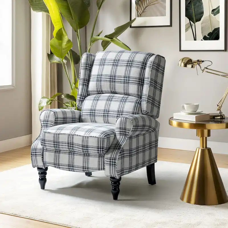 Fauteuil inclinable classique manuel à oreilles rembourré Olympus avec pieds en bois massif par HULALA HOME