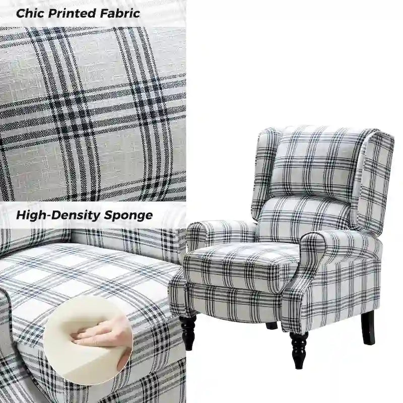 Fauteuil inclinable classique manuel à oreilles rembourré Olympus avec pieds en bois massif par HULALA HOME