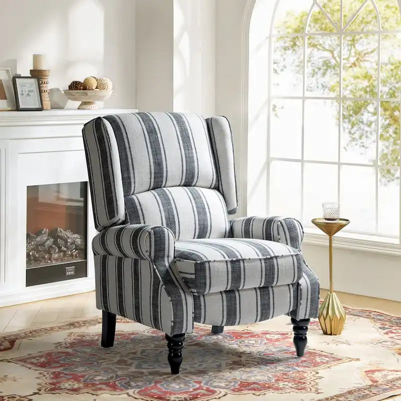 Fauteuil inclinable classique manuel à oreilles rembourré Olympus avec pieds en bois massif par HULALA HOME