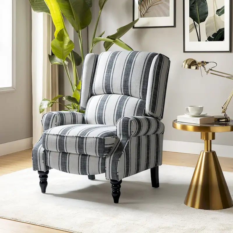 Fauteuil inclinable classique manuel à oreilles rembourré Olympus avec pieds en bois massif par HULALA HOME