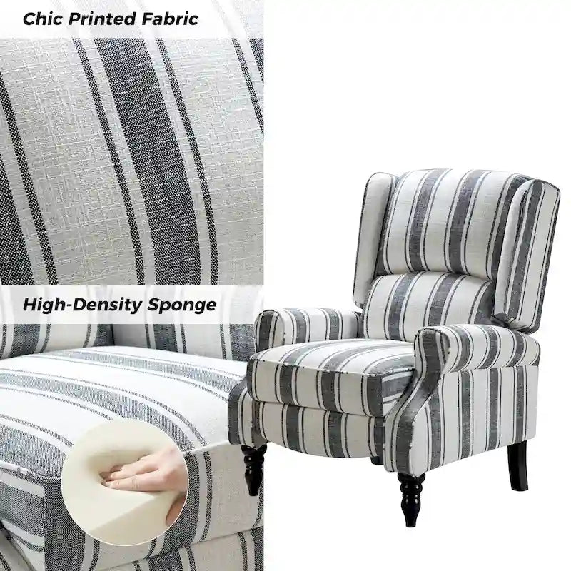 Fauteuil inclinable classique manuel à oreilles rembourré Olympus avec pieds en bois massif par HULALA HOME