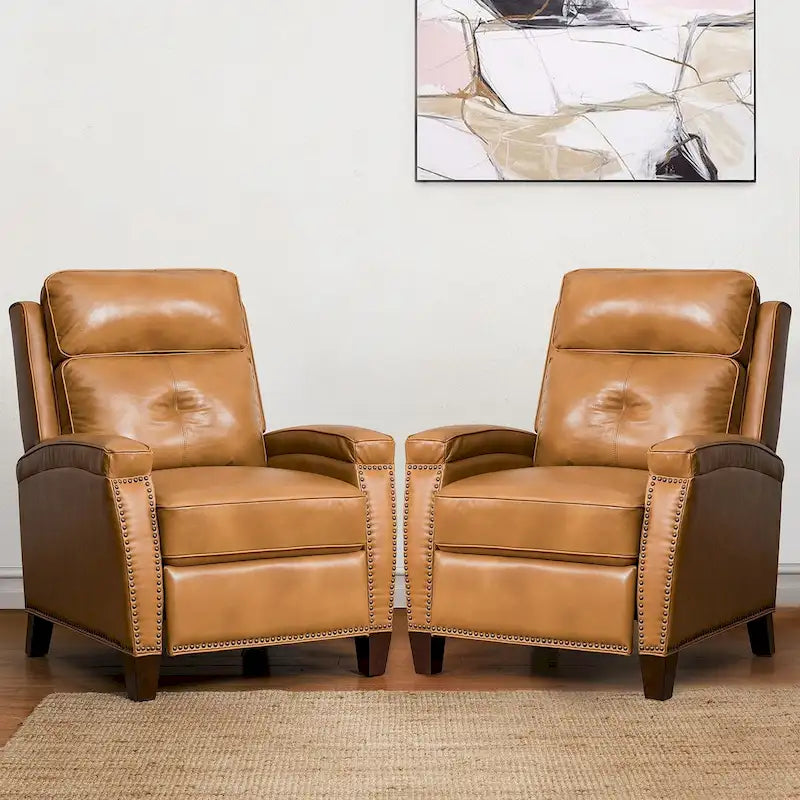 Fauteuil inclinable Gaspar Mid-Century Modern en cuir véritable avec pieds en bois - Lot de 2 par HULALA HOME