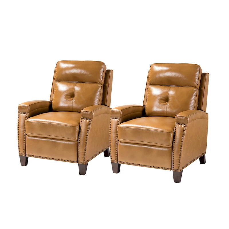 Fauteuil inclinable Gaspar Mid-Century Modern en cuir véritable avec pieds en bois - Lot de 2 par HULALA HOME