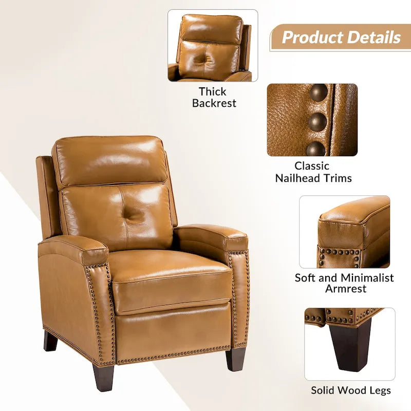 Fauteuil inclinable Gaspar Mid-Century Modern en cuir véritable avec pieds en bois - Lot de 2 par HULALA HOME
