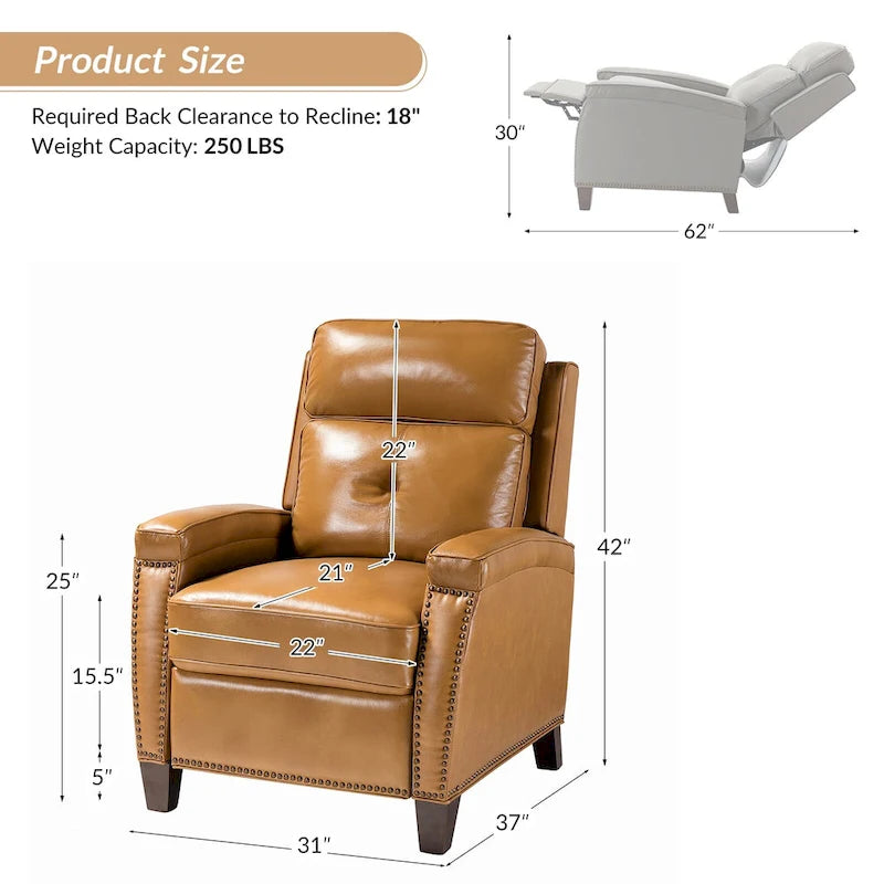 Fauteuil inclinable Gaspar Mid-Century Modern en cuir véritable avec pieds en bois - Lot de 2 par HULALA HOME