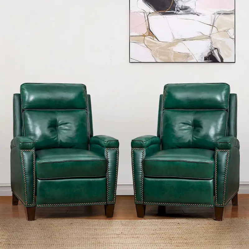 Fauteuil inclinable Gaspar Mid-Century Modern en cuir véritable avec pieds en bois - Lot de 2 par HULALA HOME