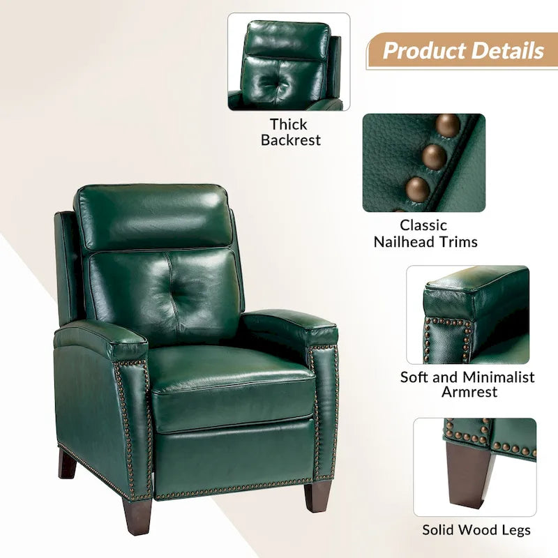 Fauteuil inclinable Gaspar Mid-Century Modern en cuir véritable avec pieds en bois - Lot de 2 par HULALA HOME