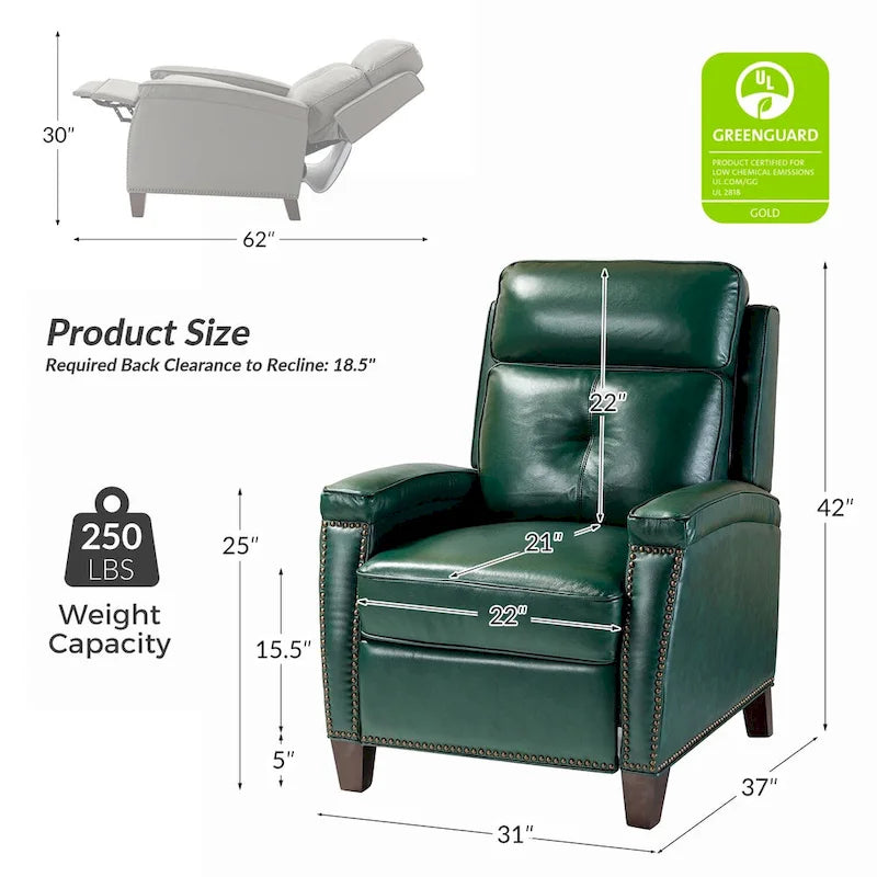 Fauteuil inclinable Gaspar Mid-Century Modern en cuir véritable avec pieds en bois - Lot de 2 par HULALA HOME