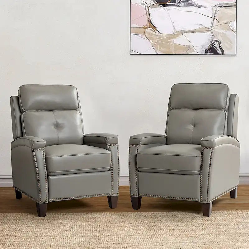 Fauteuil inclinable Gaspar Mid-Century Modern en cuir véritable avec pieds en bois - Lot de 2 par HULALA HOME