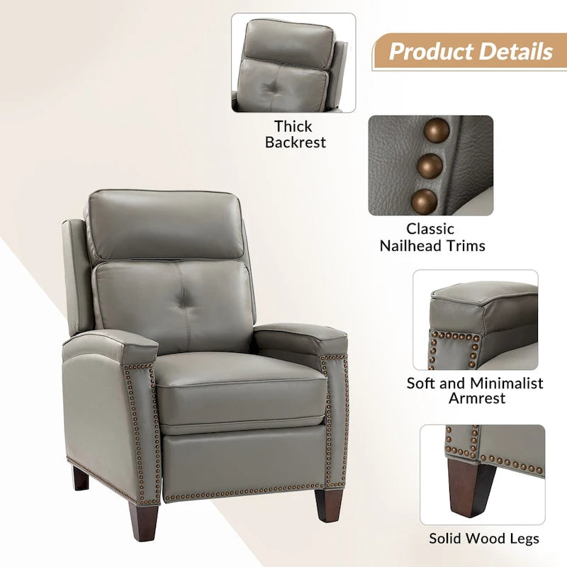 Fauteuil inclinable Gaspar Mid-Century Modern en cuir véritable avec pieds en bois - Lot de 2 par HULALA HOME