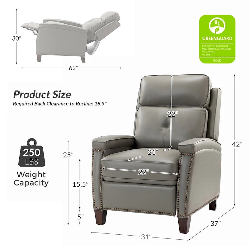 Fauteuil inclinable Gaspar Mid-Century Modern en cuir véritable avec pieds en bois - Lot de 2 par HULALA HOME