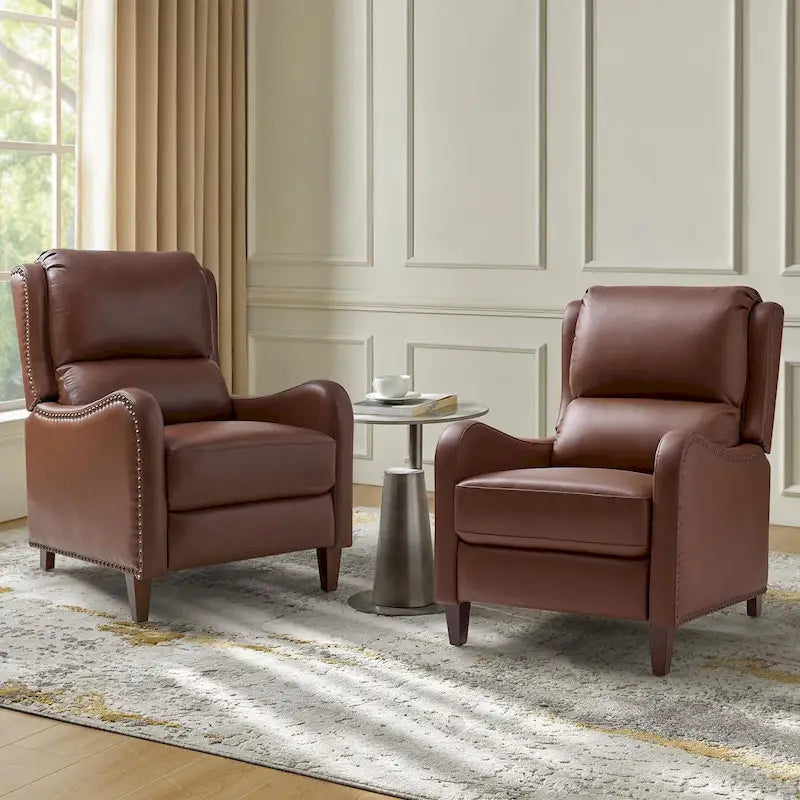 Fauteuil inclinable Brigida moderne en cuir véritable avec clous décoratifs et repose-pieds réglable (lot de 2) par HULALA HOME