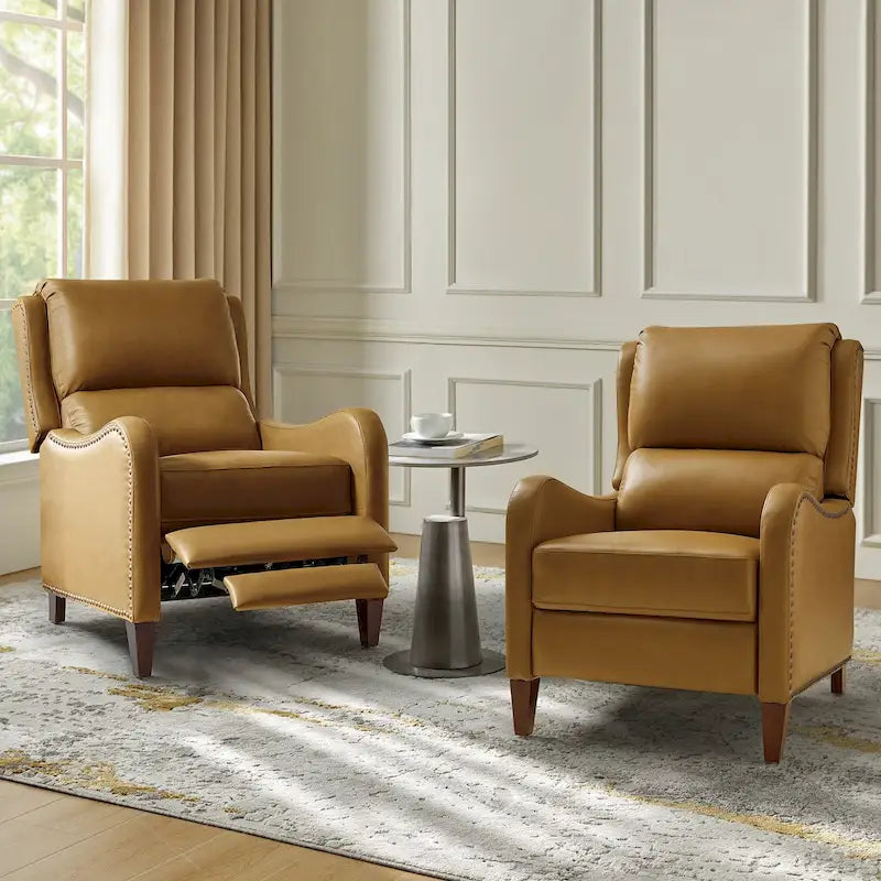 Fauteuil inclinable Brigida moderne en cuir véritable avec clous décoratifs et repose-pieds réglable (lot de 2) par HULALA HOME