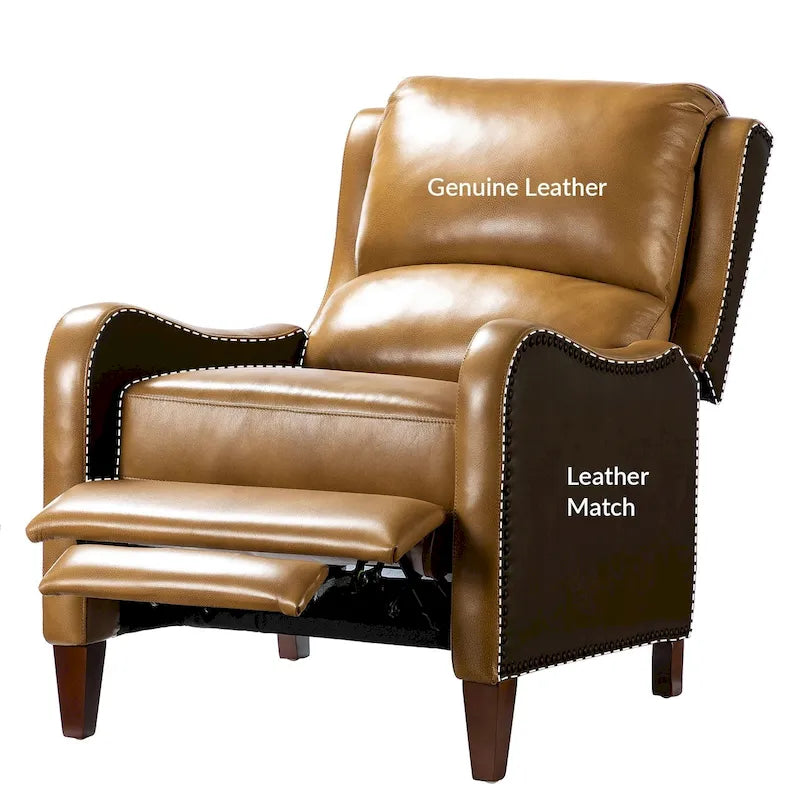 Fauteuil inclinable Brigida moderne en cuir véritable avec clous décoratifs et repose-pieds réglable (lot de 2) par HULALA HOME