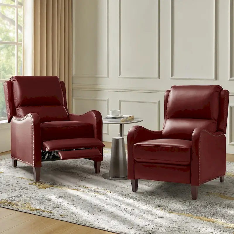 Fauteuil inclinable Brigida moderne en cuir véritable avec clous décoratifs et repose-pieds réglable (lot de 2) par HULALA HOME
