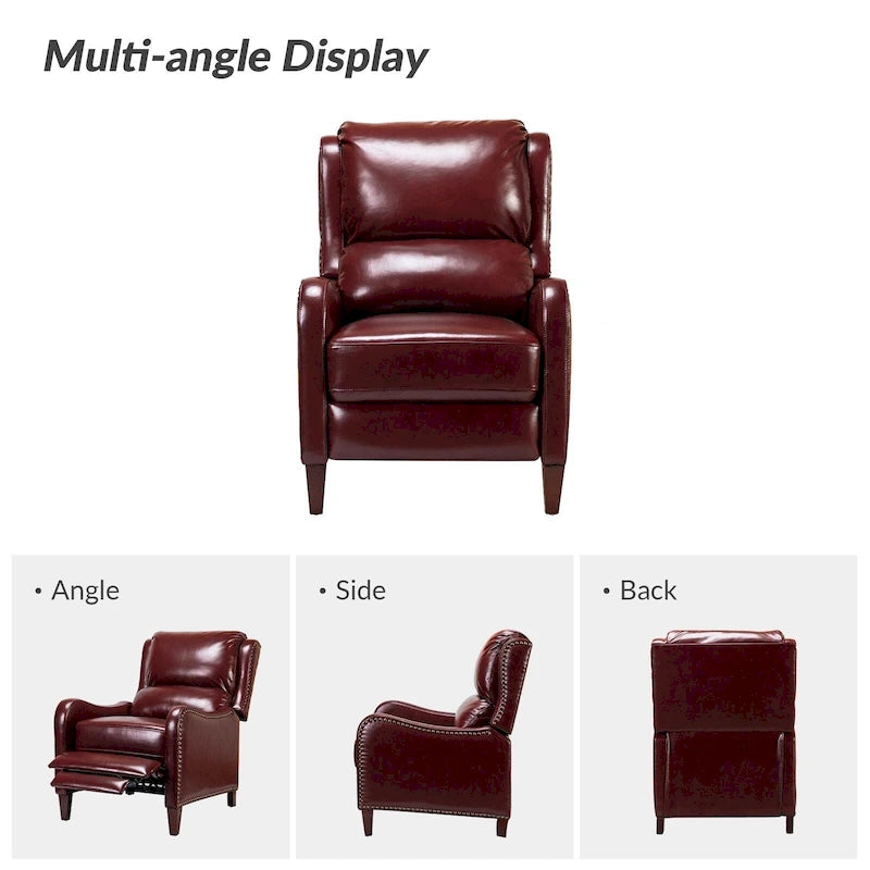 Fauteuil inclinable Brigida moderne en cuir véritable avec clous décoratifs et repose-pieds réglable (lot de 2) par HULALA HOME