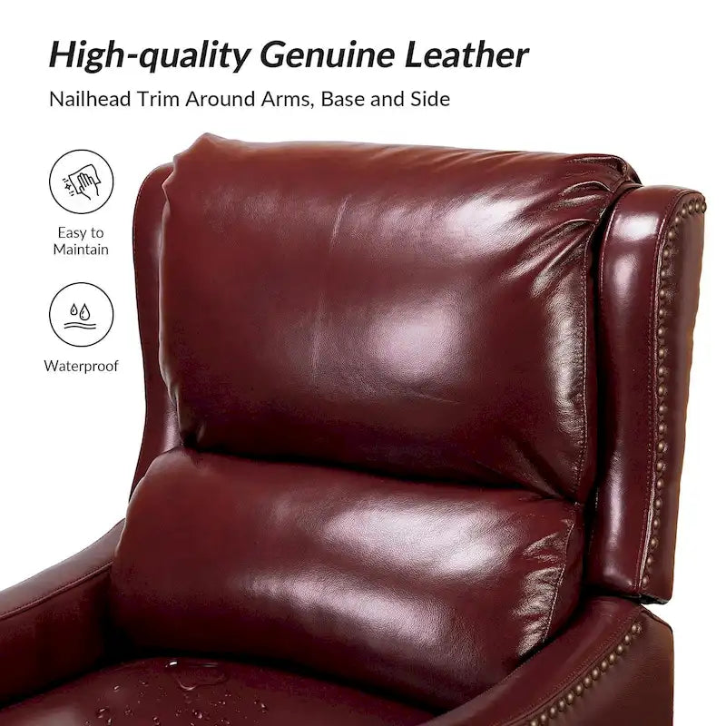 Fauteuil inclinable Brigida moderne en cuir véritable avec clous décoratifs et repose-pieds réglable (lot de 2) par HULALA HOME