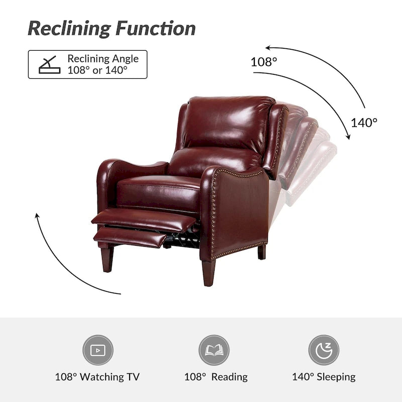 Fauteuil inclinable Brigida moderne en cuir véritable avec clous décoratifs et repose-pieds réglable (lot de 2) par HULALA HOME