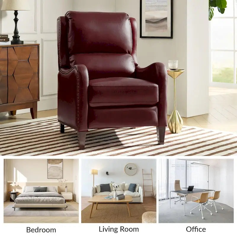 Fauteuil inclinable Brigida moderne en cuir véritable avec clous décoratifs et repose-pieds réglable (lot de 2) par HULALA HOME