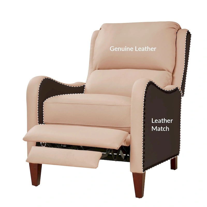 Fauteuil inclinable Brigida moderne en cuir véritable avec clous décoratifs et repose-pieds réglable (lot de 2) par HULALA HOME