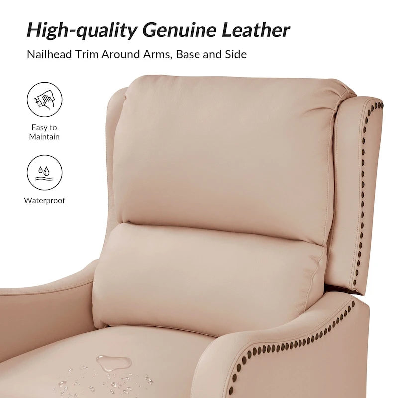 Fauteuil inclinable Brigida moderne en cuir véritable avec clous décoratifs et repose-pieds réglable (lot de 2) par HULALA HOME