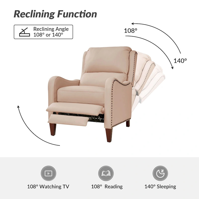 Fauteuil inclinable Brigida moderne en cuir véritable avec clous décoratifs et repose-pieds réglable (lot de 2) par HULALA HOME