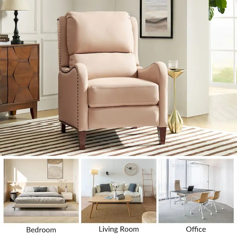 Fauteuil inclinable Brigida moderne en cuir véritable avec clous décoratifs et repose-pieds réglable (lot de 2) par HULALA HOME