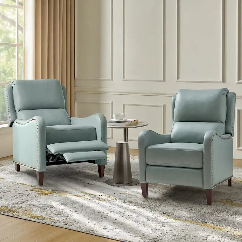Fauteuil inclinable Brigida moderne en cuir véritable avec clous décoratifs et repose-pieds réglable (lot de 2) par HULALA HOME