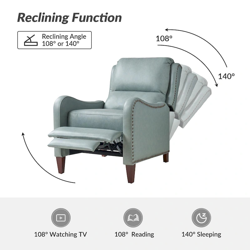 Fauteuil inclinable Brigida moderne en cuir véritable avec clous décoratifs et repose-pieds réglable (lot de 2) par HULALA HOME