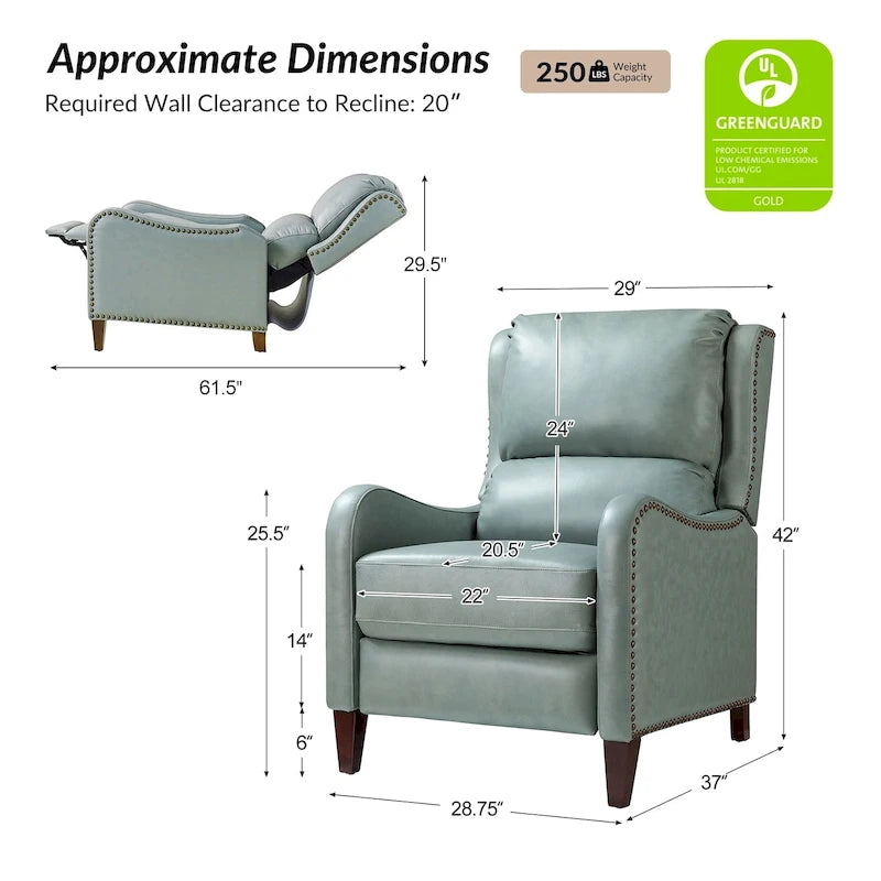 Fauteuil inclinable Brigida moderne en cuir véritable avec clous décoratifs et repose-pieds réglable (lot de 2) par HULALA HOME