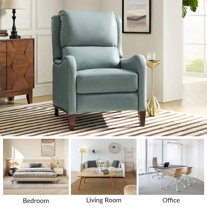 Fauteuil inclinable Brigida moderne en cuir véritable avec clous décoratifs et repose-pieds réglable (lot de 2) par HULALA HOME