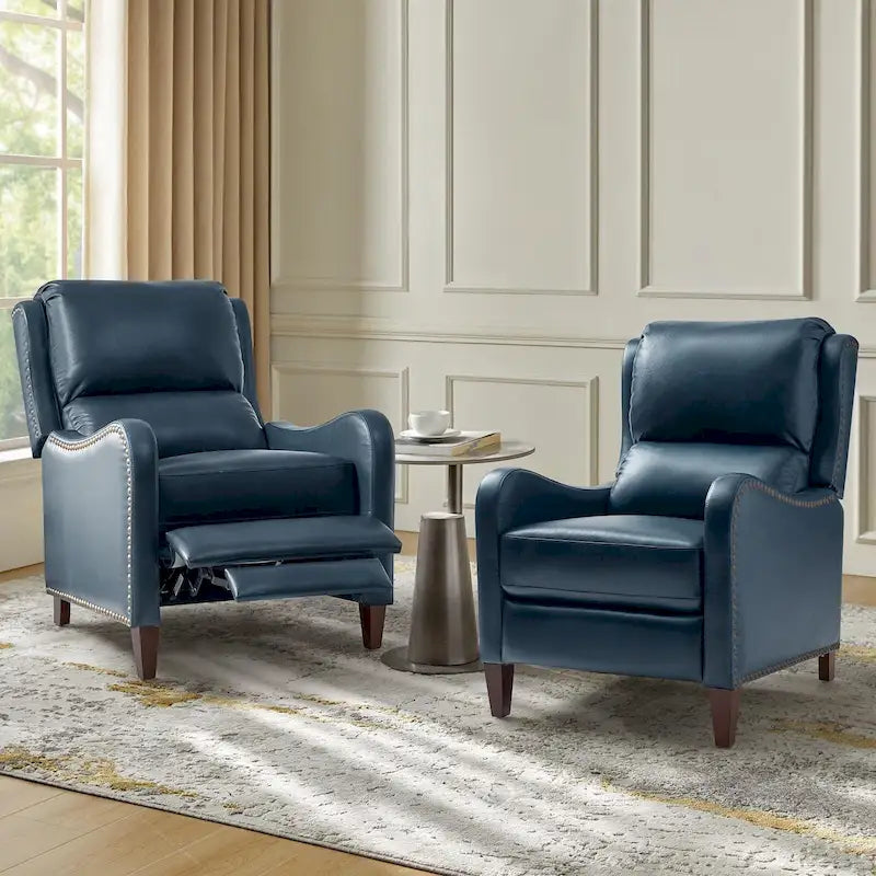 Fauteuil inclinable Brigida moderne en cuir véritable avec clous décoratifs et repose-pieds réglable (lot de 2) par HULALA HOME