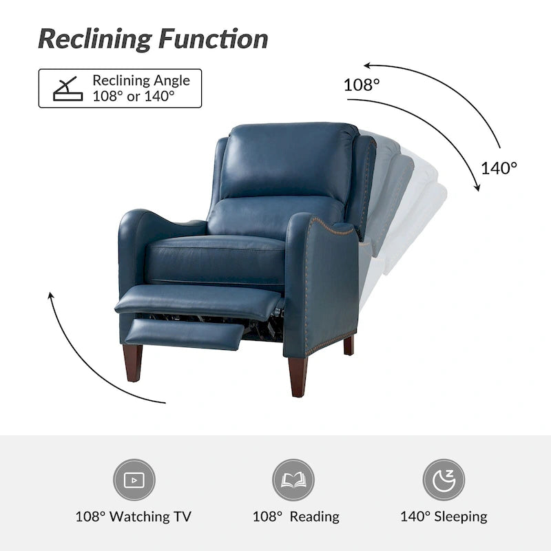 Fauteuil inclinable Brigida moderne en cuir véritable avec clous décoratifs et repose-pieds réglable (lot de 2) par HULALA HOME