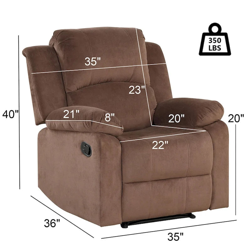 Fauteuil inclinable manuel Ebello, rembourré et doux, en tissu respirant et doux pour la peau