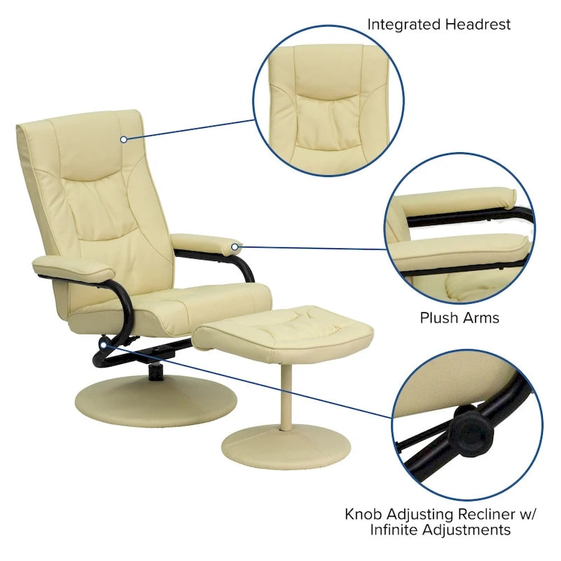 Fauteuil inclinable multiposition contemporain et pouf avec base enveloppée