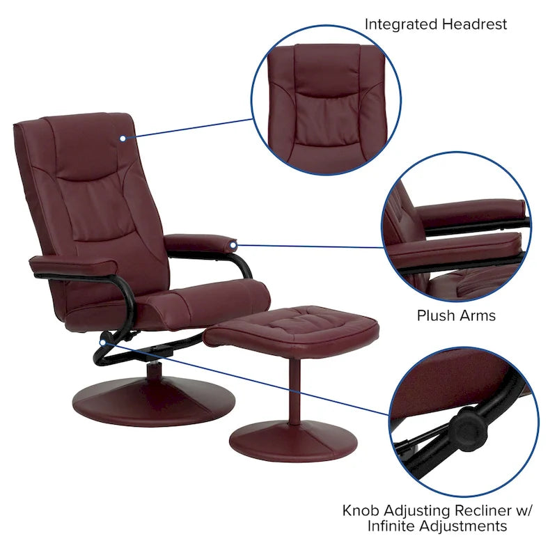 Fauteuil inclinable multiposition contemporain et pouf avec base enveloppée