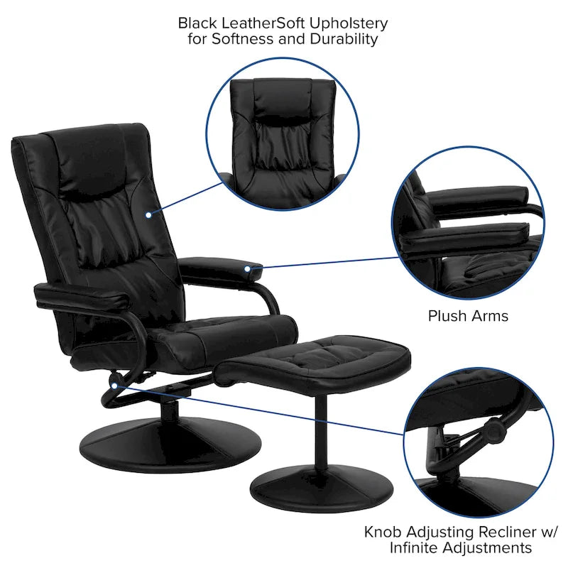 Fauteuil inclinable multiposition contemporain et pouf avec base enveloppée