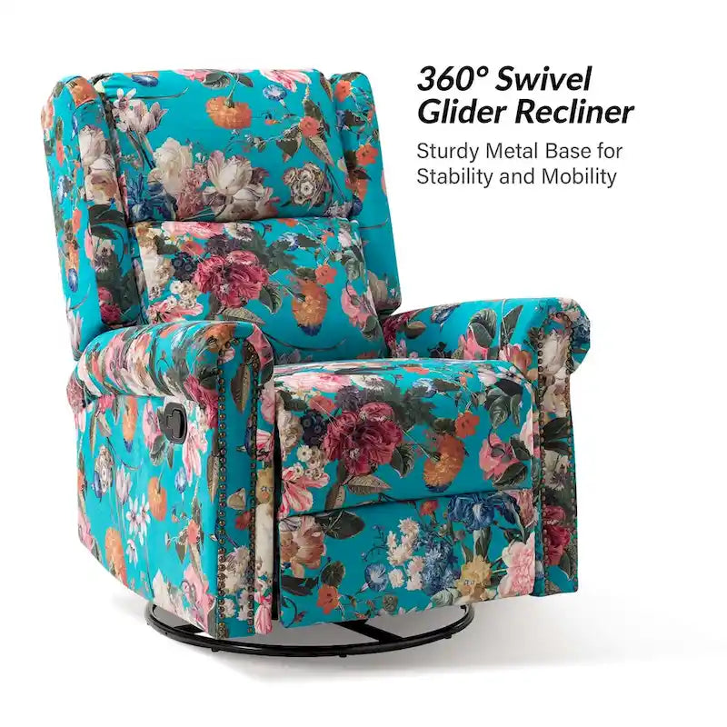 Fauteuil inclinable, pivotant et basculant manuel Leopold Transitional Floral Print avec garniture cloutée (lot de 2) par HULALA HOME