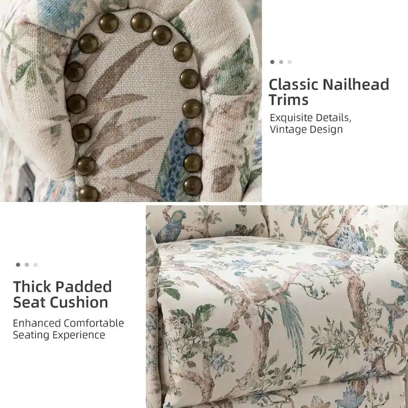 Fauteuil inclinable, pivotant et basculant manuel Leopold Transitional Floral Print avec garniture cloutée (lot de 2) par HULALA HOME