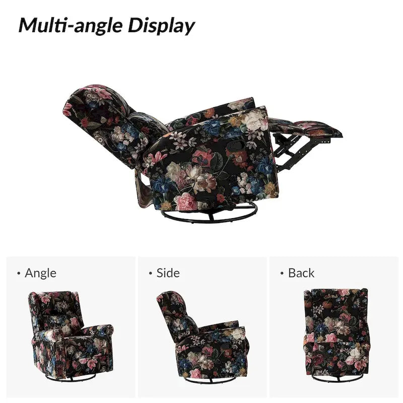 Fauteuil inclinable, pivotant et basculant manuel Leopold Transitional Floral Print avec garniture cloutée (lot de 2) par HULALA HOME